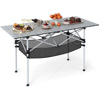Gymax Folding Camping Table Portable Patio Picnic Table With Mesh Basket in Silver