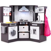 Gymax Corner Kitchen Play Set Toddlers Wooden Toy Kitchen Cooking Role Play in Brown
