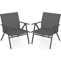 Gymax 2 Pack Patio Chairs Armchairs with Breathable Mesh Fabric Metal Frame in Grey