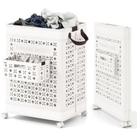 Gymax 75 L Collapsible Laundry Basket Folding Laundry Hamper With Handles in White