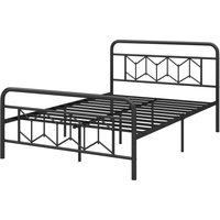 Gymax Double Size Metal Bed Frame Platform Bed with High Headboard-Black in Black