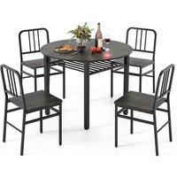 Gymax 5-Piece Dining Table Set Wooden Round Kitchen Table & 4 Chairs-Grey in Grey