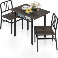 Gymax 3-Piece Dining Table Set Rectangular Kitchen Table & 2 Chairs in Grey