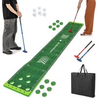 Gymax Golf Pong Game Set 11 FT Putting Mat Indoor Outdoor Golf Training Mat in Green