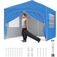 Gymax 300 x 300 cm Pop up Canopy Tent With 4 Removable Sidewall Sun Shelter in Blue