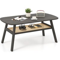 Gymax 2-Tier Coffee Table Rectangular Center Table With Storage Shelf-Black in Black