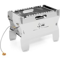 Gymax Countertop Camping Grill Dual Fuel Butane Gas Firepit With Carrying Bag in Silver