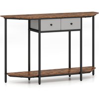 Gymax 130 CM Console Table 2-Tier Entryway Table with 2 Drawers-Brown in Brown