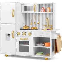 Gymax Play Kitchen Toy Set Kitchen Playset Chef Pretend Play Toy-Gold+White in Gold