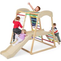 Gymax 6-in-1 Jungle Gym Wooden Indoor Large Climbing Toy with Monkey Bars