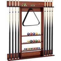 Gymax Billiards Pool Cue Rack Pine Wooden Wall Mounted Billiard Stick Holder in Brown