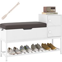 Gymax Shoe Storage Bench Shoe Rack Stand With Flip Top Storage & 2 Drawers in White