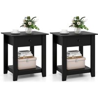 Gymax 2 Pack 3-Tier Modern Bedside Table Nightstand with Drawer Set of 2 in Black