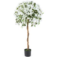 Costway 130cm Artificial Azalea Tree Faux Silk Floral Tree in Pot in White