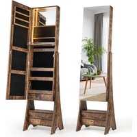 Costway Jewelry Cabinet 3-color LED Lighted Jewelry Organizer Armoire in Brown