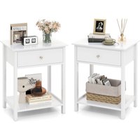 Costway 2 Pcs Nightstand 2-Tier Bedside Sofa Table w/Storage Shelf in White