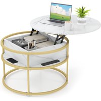 Costway Lift Top Coffee Table 80cm Round Center Table with Side Shelves in White