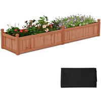 Costway Wood Raised Garden Bed Large Planter Box w/Divider in Brown