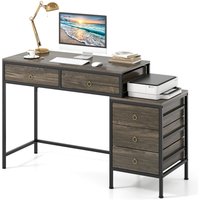 Costway Computer Desk Home Office Desk w/ Side File Cabinet & 5 Drawers in Grey