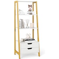 Costway Ladder Bookshelf Tall Freestanding Display Rack with Storage-White in White