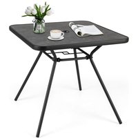Costway Patio Dining Table 80cm Square Outdoor Table w/ 4CM Umbrella Hole in Black