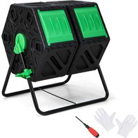 Costway Dual Chamber Compost Tumbler 130L Garden Compost Bin w/ Sliding Doors in Black