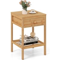 Costway Bamboo Nightstand Bedside Table with Storage Drawer & Open Shelf in Natural