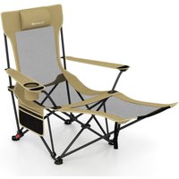 Costway Camping Lounge Chair 2 in 1 Portable Reclining Beach Chair W/ Footrest in Green
