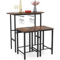 Costway 3 Piece Counter Height Table Set Oval Dining Table & 2 Stools in Brown