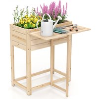 Costway Wooden Raised Garden Bed Fir Wood Elevated Planter Box w/Drainage Gap in Natural