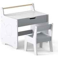 Costway Kids Table & Chair Set Wooden Activity Desk & Chair Set in Grey