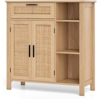 Costway Wooden Buffet Sideboard Storage Cabinet w/2 Rattan Woven Doors in Natural