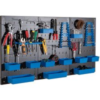 Costway Pegboard Wall Organizer 9-Bin Parts Rack Organizer w/ Hammer Racks in Blue