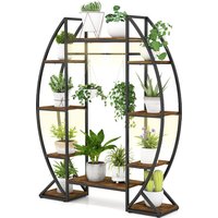 Gymax Indoor Plant Stand With Grow Lights 10-Tier Corner Metal Plant Shelf in Brown