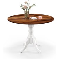 Costway Wooden Dining Table with Round Tabletop & Curved Trestle Legs in Grey