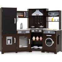 Costway Corner Wooden Play Kitchen Large Pretend Play Kitchen Set in Dark Brown