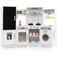 Costway Corner Wooden Play Kitchen Large Pretend Play Kitchen Set in White