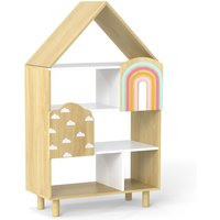 Costway Dollhouse Bookshelf House-shaped Bookcase with 2 Doors in Natural