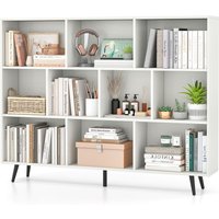 Gymax 10-Cube Freestanding Bookcase 140 CM Mid Century Storage Organizer in White