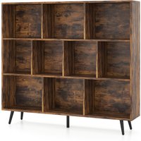 Gymax 10-Cube Bookcase Mid Century Modern Storage Organizer in Brown