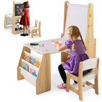 Gymax Art Activity Table & Chair Set With Easel & Chair 2-Tier Bookshelf in Light Khaki