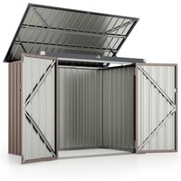 Gymax Large Metal Trash Can Storage Shed Double Openings 172 x 95 x 130 cm in Light Grey