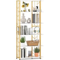 Gymax 6-Tier Bookshelf Geometric Bookcase Industrial Display Shelves in White