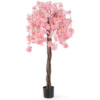 Gymax 163CM Tall Artificial Cherry Blossom Tree in Nursery Pot Pink Flower