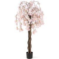 Gymax 163CM Tall Artificial Cherry Blossom Tree in Nursery Pot White Flower