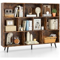 Costway 10-Cube Bookcase 140 CM Mid Century Modern Storage Organizer in Brown