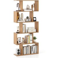 Costway 5-Tier Bookshelf Geometric S-Shaped Bookcase in Natural