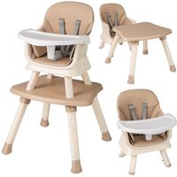 Costway 6-in-1 Baby High Chair Infant Feeding Chair Kids Stool with Removable Tray & Cushion in Light Brown