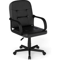 Costway Leather Office Chair PU Upholstered Swivel Chair w/Ergonomic Back in Black