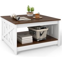 Costway Farmhouse Coffee Table 31" Square Coffee Table w/Storage Shelf